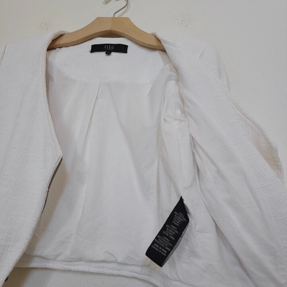 TIBI NY 100% Cotton Cropped Asymmetrical Knit Moto Jacket White 6 Quirt Luxury - Picture 15 of 16